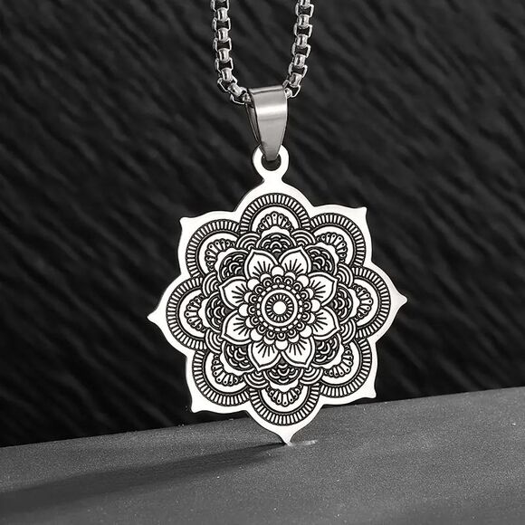 Boho Mandals Lotus Flower Of Life Pendant Necklace - Picture 1 of 6